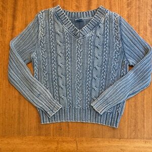 Blue Willi’s Chunky Cable Knit V Neck Sweater Coastal Fisherman Blue S